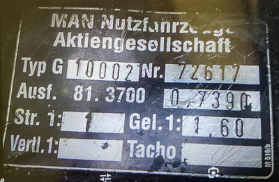 Typenschild vom Verteilergetriebe, permanenter Allrad