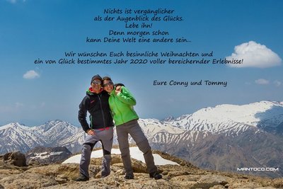 Frohe Weihnachten und die besten Wünsche für 2020! Liebe Grüße aus Iran, Conny und Tommy