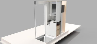 Gesamtübersicht Ausschnitt Eingangsbereich mit Dusche und Waschtischbereich