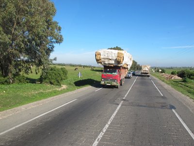 Die Strohtransporter sind ein beieindruckend voluminöser Gegenverkehr.