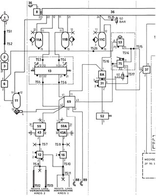 Plan des originalen Druckluftsystems.