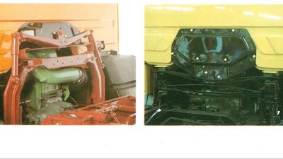 orange: Lagerung/Arretierung kleines Fahrerhaus | gelb: Lagerung/Arretierung großes Fahrerhaus